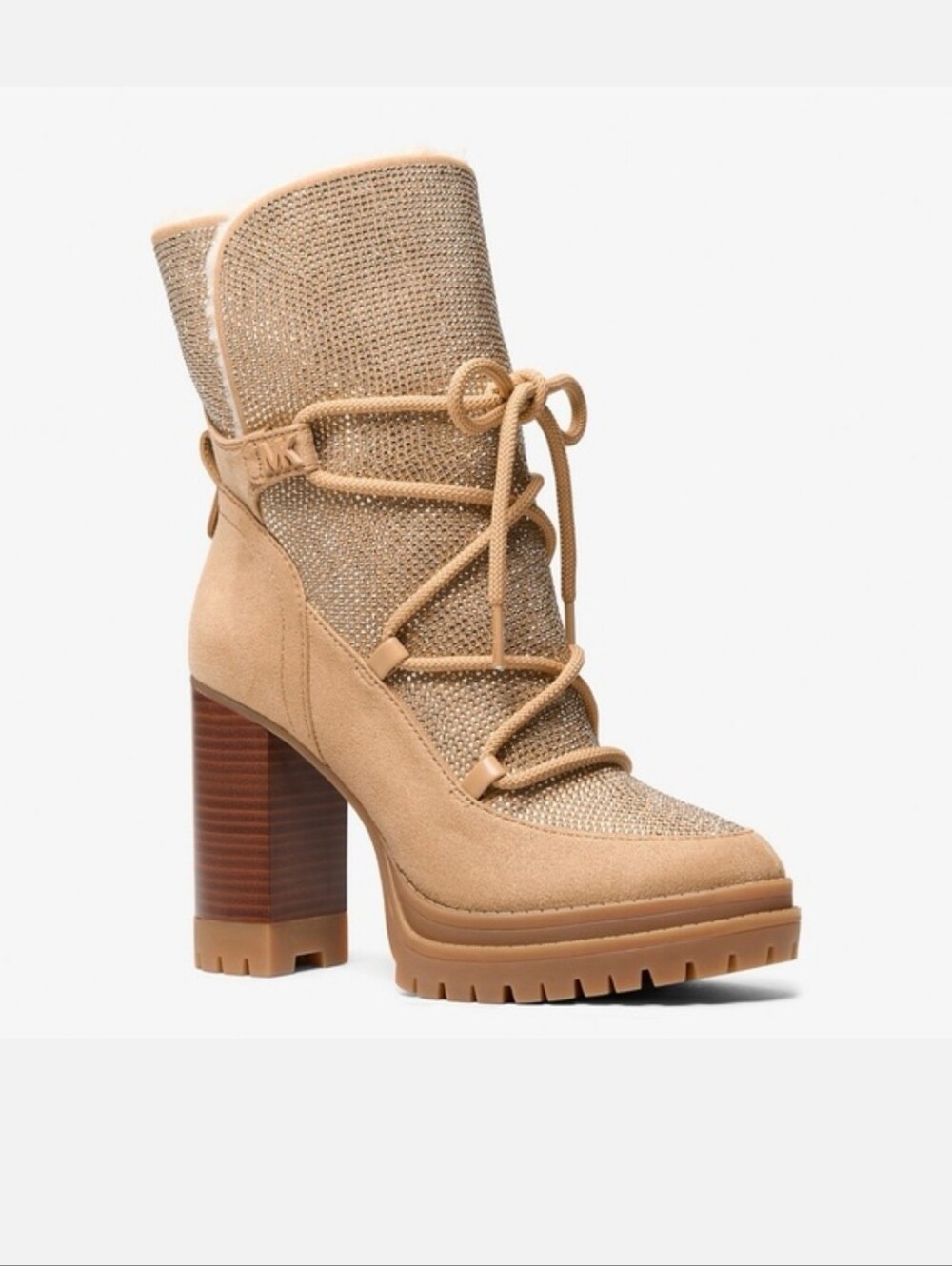 BEST PRICE! BRAND NEW! Michael Kors Women’s Tan Suede Lace-Up Block Heel Boot.